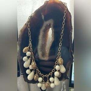 Vintage Napier? Necklace - Ivory and gold toned beads/caps. 16” long